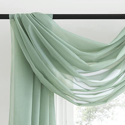 NICETOWN Voile Sheer Scarf Valances for Windows, 216" Extra Long Window Dressings for Anniversary/Wedding Design, Sage Green, 60" Wide, 2 Pieces - color: Sage Green