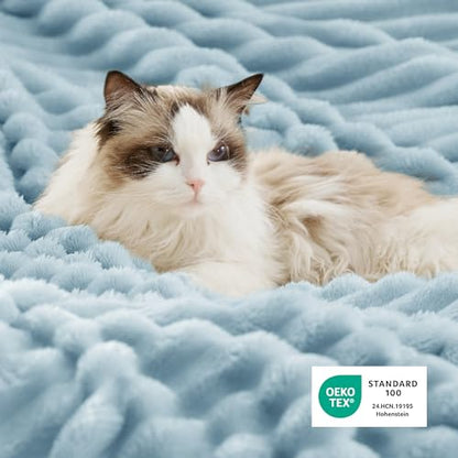 Bedsure Soft Sherpa Blanket Fluffy Throw Sky Blue 50"x60" - color: 06 - Blue, size: Throw (50" X 60")