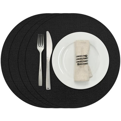 Myir JUN 14" Round Placemats Set of 4, Reversible Dual-Color Place Mats - color: Black
