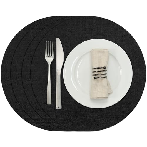 Myir JUN 14" Round Placemats Set of 4, Reversible Dual-Color Place Mats - color: Black
