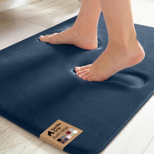 GORILLA GRIP® Memory Foam Bath Rug for Bathroom, 24x17 Navy Blue - color: Navy, size: 24" X 17"