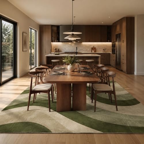 9x12 Olive Green Area Rugs, Modern Washable Rug for Living Room - color: Olive Green/Beige, size: 9' x 12' (Rectangular)