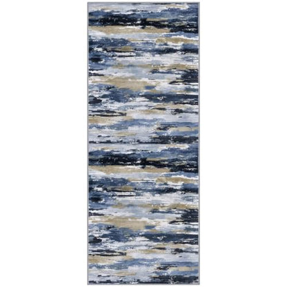 Abstract Washable 2x7 Runner Rug Non Slip Runners for Hallway - color: Navy / Blue / Taupe, size: 2' x 7' (Runner)