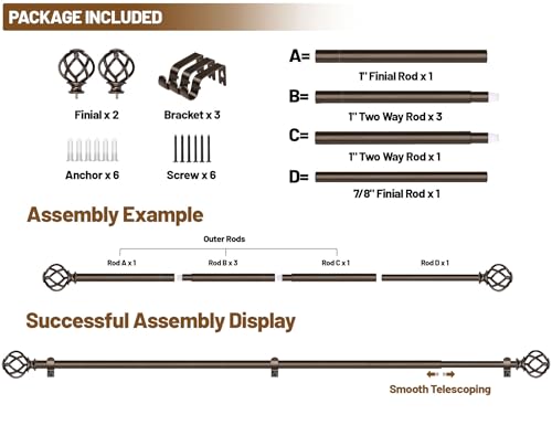 KAMANINA Bronze Curtain Rods for Windows 48 to 84 Inch, Single Drapery Rods - color: Bronze, size: 48-84"