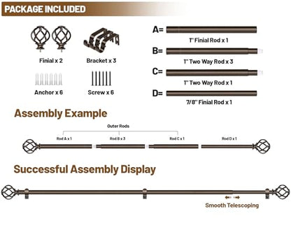 KAMANINA Bronze Curtain Rods for Windows 48 to 84 Inch, Single Drapery Rods - color: Bronze, size: 48-84"