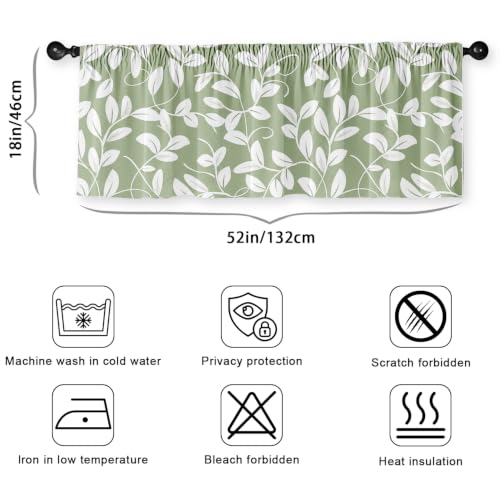 Sage Green Leaf Blackout Window Valance Curtain, Olive Green Floral - color: Flower 6, size: 52"W x 18"L (Pack of 1)