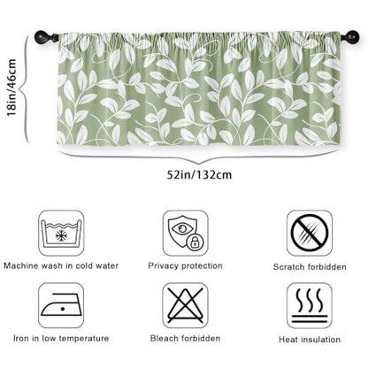 Sage Green Leaf Blackout Window Valance Curtain, Olive Green Floral - color: Flower 6, size: 52"W x 18"L (Pack of 1)
