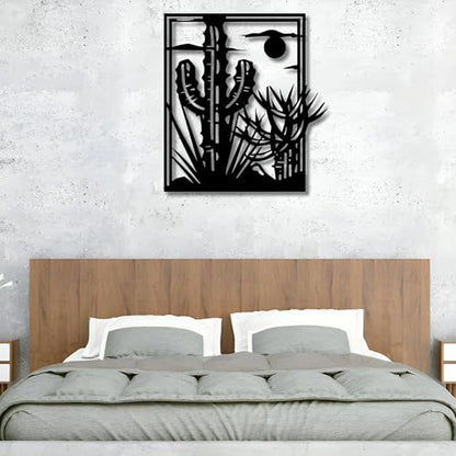 Metal Wall Decor | 17'' x 17'' x 0.05'' Desert Cactus Art Themed Wall Decorations | Handmade Indoor and Outdoor Wall Art (17'' x 17'', Desert Cactus, Black) - size: 17'' x 17'', style: Desert Cactus