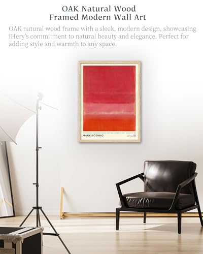 iHery 16x20in Natural OAK Wood Framed Red Pink Abstract Wall Art - color: OAK Framed Rothko Red, size: 20"L x 16"W