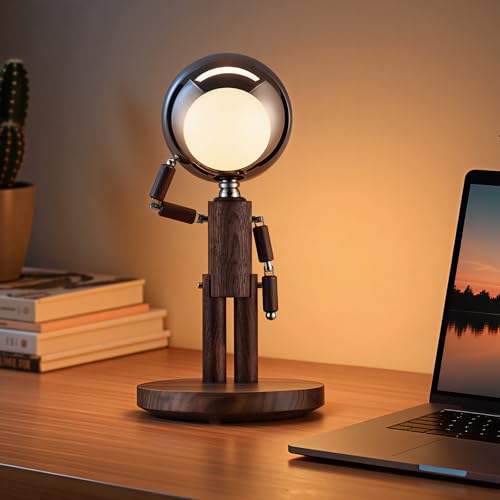 Cordless Table Lamp, Rechargeable Wooden Desk Lamp, Dimmable, Gift - color: Black Walnut