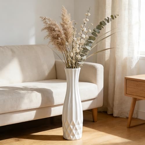 White Tall Ceramic Floor Vase, 24 Inch, Flared Geometric Design - color: Shape 2, size: 24 Inch