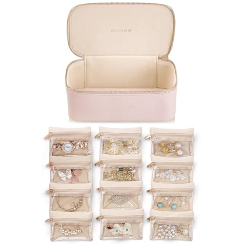 VLANDO Jewelry Organizer with Clear 12 Velvet Bags,Pink - color: 12PCS-Pink