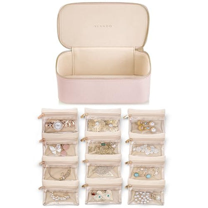 VLANDO Jewelry Organizer with Clear 12 Velvet Bags,Pink - color: 12PCS-Pink