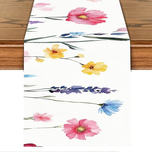 Elegant Watercolor Floral Table Runner – 13x72 Inch Soft Cotton Fabric with Hand-Painted Style Flowers, Perfect for Dining Tables, Weddings & Home Decor - color: 04