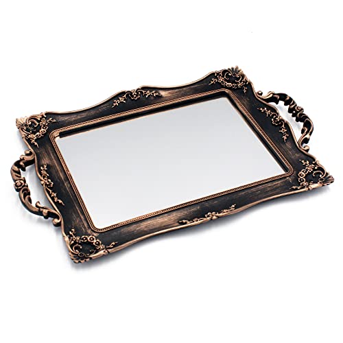 Tstarer Antique Decorative Pink Framed Square Mirror Tray (Bronze) - color: Bronze