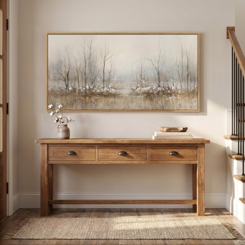 Large Framed Neutral Abstract Landscape Wall Art for Living Room, 60x30 In - color: Beige Brown