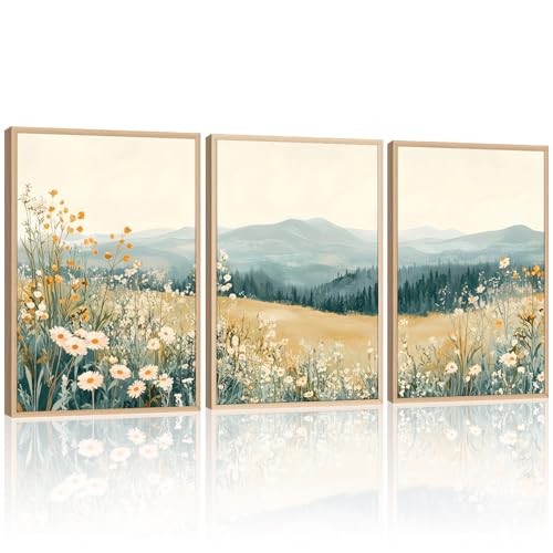 3Pcs Meadow Wildflower Landscape Canvas Wall Art Natural Mountain Prints - color: Mountain Landscape, size: 12x16 Inches