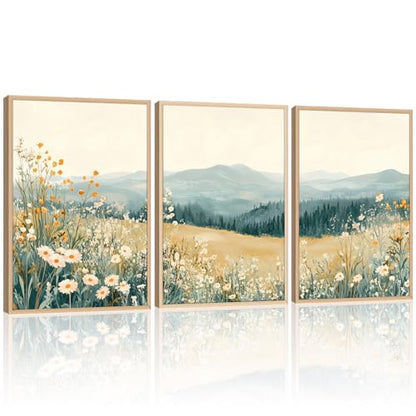 3Pcs Meadow Wildflower Landscape Canvas Wall Art Natural Mountain Prints - color: Mountain Landscape, size: 12x16 Inches