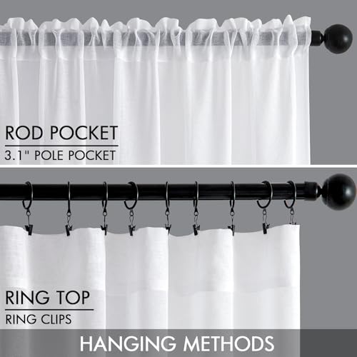 MIULEE Semi White Linen Textured Sheer Curtains 54W×63L Rod Pocket 2 Panels - color: White, size: 54"W x 63"L (Pack of 2)