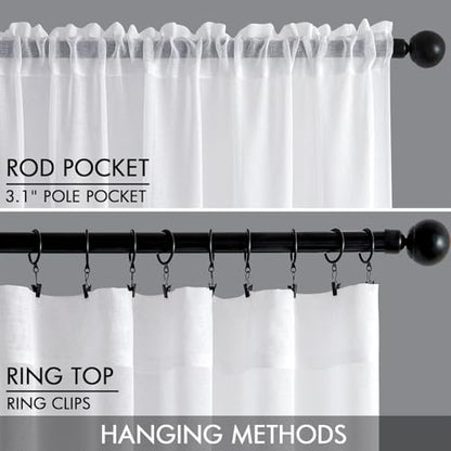 MIULEE Semi White Linen Textured Sheer Curtains 54W×63L Rod Pocket 2 Panels - color: White, size: 54"W x 63"L (Pack of 2)