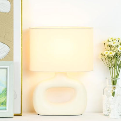 LACIO Cream Small Table Lamp for Living Room as Bedside Table Lamp for Bedroom,Modern Ceramic Kids Night Table Lamp,8.66×4.53×H11.81IN,Bulb Excluded,Milk Curry (Cream) - color: Milk Curry (Cream)