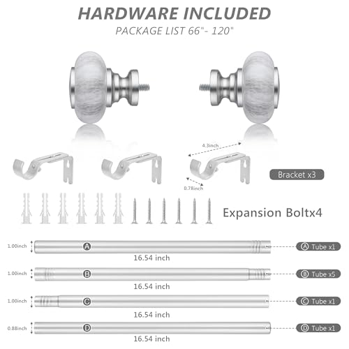 Silver Curtain Rods for Windows 66 to 120 Inches,Adjustable 1 Inch - color: Silver, size: 66"-120"