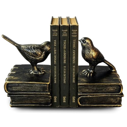 Dosker Bird Decorative Book Ends for Shelves (Retro Bronze)