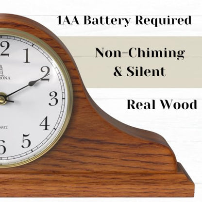 Mantel Clock for Fireplace, Solid Wood Silent Non-Chiming Mantle Clock - color: Light Wood