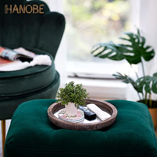 Hanobe 둥근 나무 장식 트레이: 커피 테이블 농가 센터피스 거울 캔들 홀더 빈티지 미러 바 플레이트 오토만 토퍼 홈 데코 욕실 주방용 - color: 디스트레스드 미러