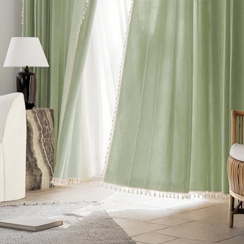 BTTN Small Boho Linen Striped Window Valance Curtain, 52Wx18L, Sage Green - color: Sage Green, size: 52"W x 18"L (Pack of 1)