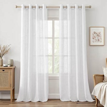 HOMEIDEAS White Linen Textured Sheer Curtains, 52 X 96 Inch, 2 Panels - color: White, size: 52"W x 96"L (Pack of 2)