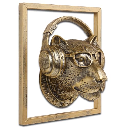 JJALIGHTS Exquisite Resin Animal Head Wall Sculpture (Gift Metal Frame) - Imitation Copper Vintage Decor for Living Room, Bedroom & Office | Decorative Wall Hanging Art (Leopard) - color: Bronze Leopard