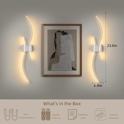 Wireless Wall Sconces Set of Two, Dimmable, 3CCT, Up to 65H Runtime - color: Nickel, size: 23.6 inches (2 Pack)