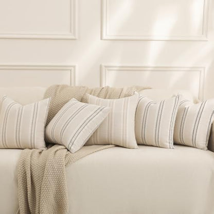 Hckot Throw Pillow Covers 22x22 Set of 2 Striped Pillow Covers Grey - color: Grey, size: 22" x 22" (Pack of 2)