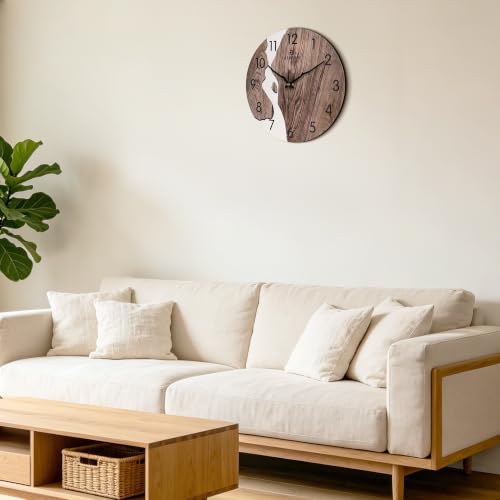 Lafocuse 12 Inch Brown and Beige Wooden Vintage Wall Clock for Kitchen - color: Brown & Beige
