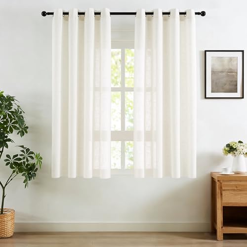 Treatmentex Flax Blend Linen Semi Sheer Curtains for Bedroom 52 x 63 White Light Filtering Privacy Curtain Draprs for Office Sun Room Grommet Top 2pcs - color: Off White-flax Blend Grommet Top, size: 52"W x 63"L (Pack of 2)