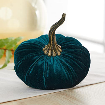 Set of 3 Velvet 6.25 Inch Pumpkin (Harvest, Gold, Emerald) - color: Harvest, Gold, Emerald