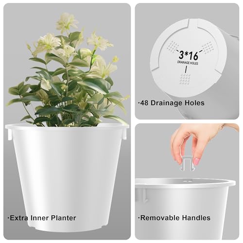 Kante Set of 2 White Plastic Round Planters 15" Tall Home & Outdoor - color: White, size: 15" H