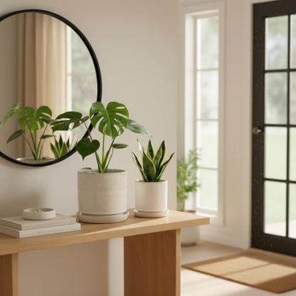 Ceramic Plant Pots, Modern Flower Pots, 4.5+5.5 Inch Small Plant Pots - color: White