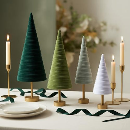 Hoolerry 4 Pcs Christmas Velvet Trees with Gold Pedestal, Forest Green - color: Forest Green