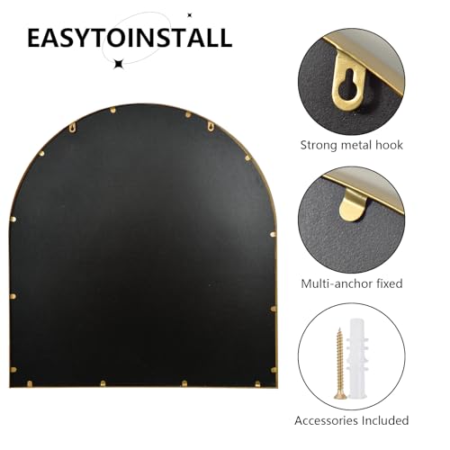 33"x 31"Arched Dresser Mirror, Antique Gold Wall Mirror Metal Beaded Frame for Living Room, Bedroom, Entryway, Bathroom