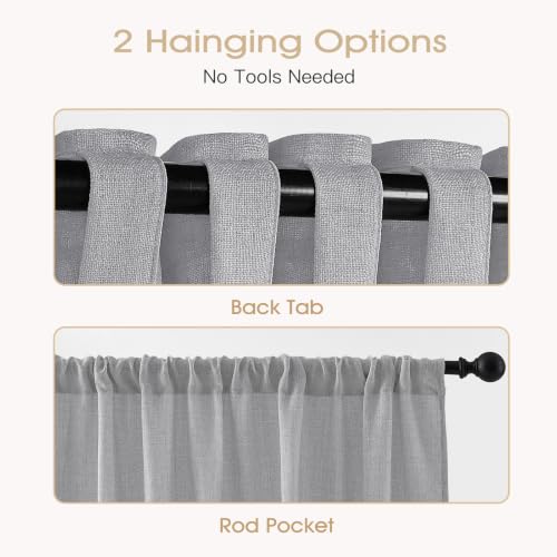 Gray Sheer Linen Curtains for Living Room Bedroom 84 Inches Long - color: Grey, size: 52"W x 84"L (Pack of 2)