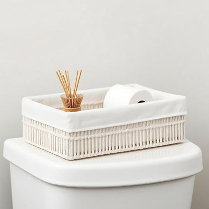White Cotton Rope Woven Basket Storage Set of 3 for Organizing - color: Off-white