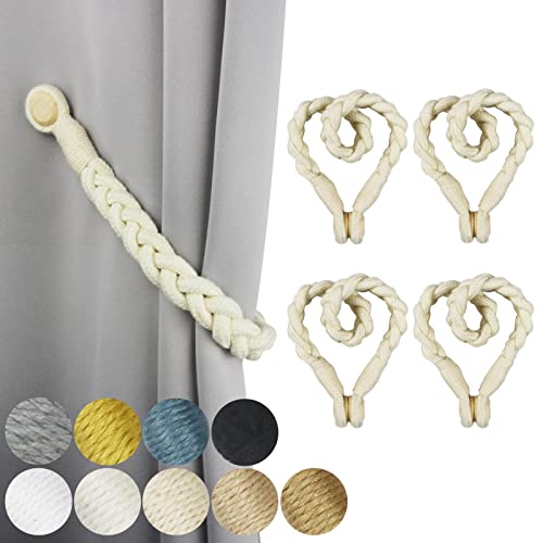 Magnetic Soft Curtain Tiebacks Rope Cotton Window Curtain Holdbacks Porlau - color: Beige, size: 4 Pack