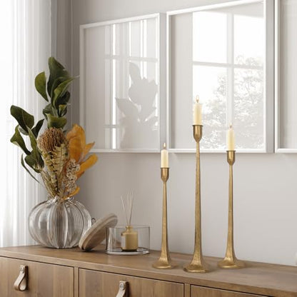 Iron Taper Candle Holder Set of 3 - Decorative Tall Candle Stand - color: Antique Brass