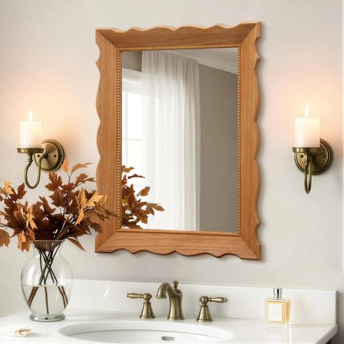Besdomus Farmhouse Wood Bathroom Mirror: 24"x32" Light Brown Vanity Mirror - color: Brown, size: 32"L x 24"W