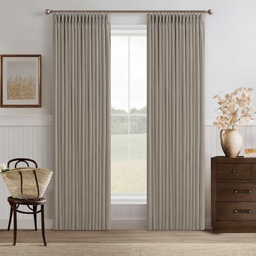 92 Inch Taupe Linen Pinch Pleated Light Filtering Curtains 50x92 2 Panels - color: Burlywood Birch, size: 50"W x 92"L (Pack of 2)