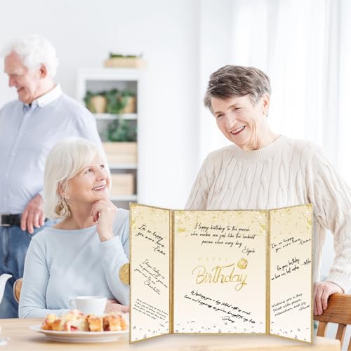 Crenics Gold Happy Birthday Guest Signature Book Alternative 18" x 12" - color: Gold and White