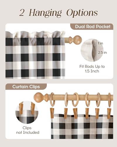 Miss Adola 45 Inch Length Kitchen Tier Curtains, Black Plaid - color: Black Plaid, size: 28"W x 45"L (Pack of 2)
