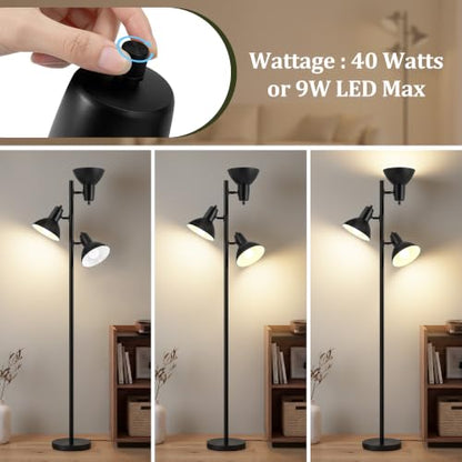 3 Light Floor Lamps for Living Room, 67" Tall Metal Modern Tree Floor Lamp - color: Black